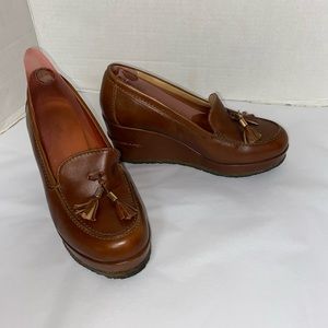 A.P.C. Brown Leather Wedge With Tassel Sz 37,7
